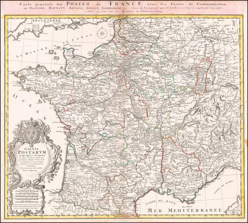 Gallia Postarum geographice designata in qua Cursus Postarum Secundum Statum Anni  1736 . . .