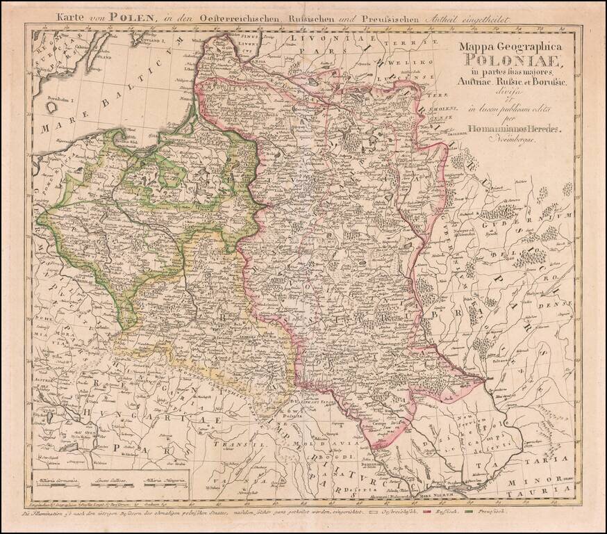 Mappa Geographica Poloniae, in partes suas majores, Austriae, Russie et Borussie.  divisa in lucem pubicam . . . .