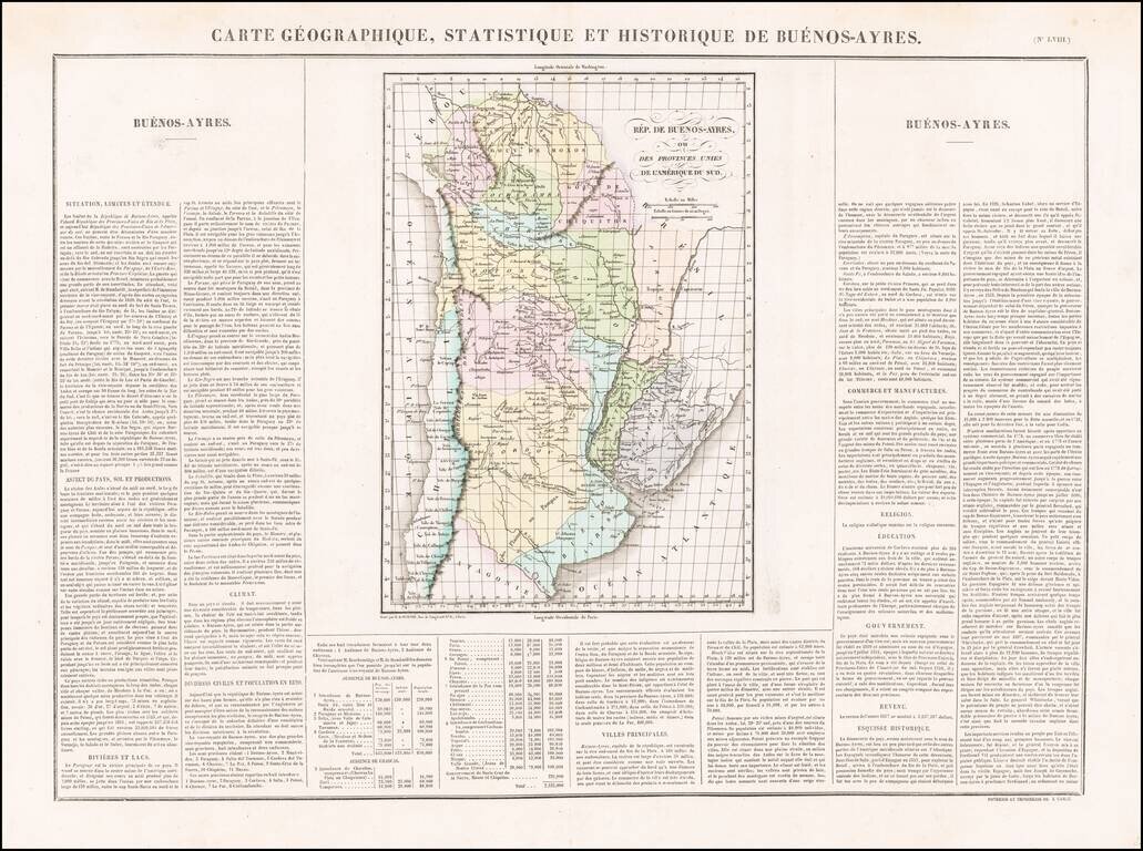 Carte Geographique, Statistique et Historique De Buenos-Ayres.