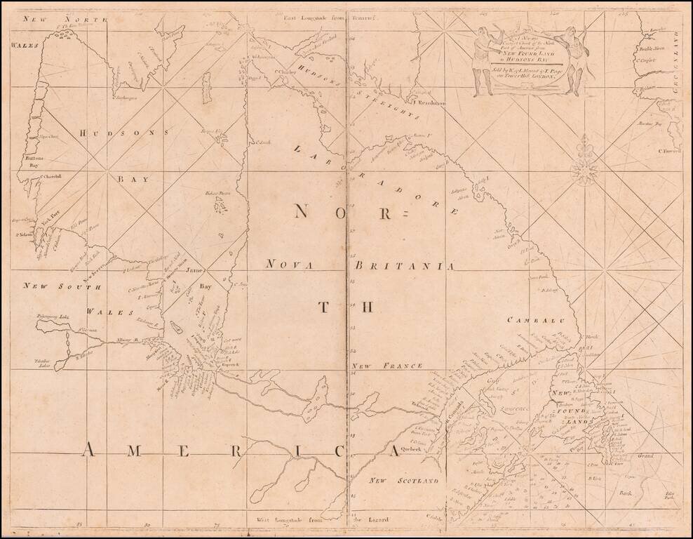 A New and Correct Chart of the North Part of America from New Found Land to Hudson's Bay.  Sold By W. & I. Mount & T. Page on Tower Hill London.