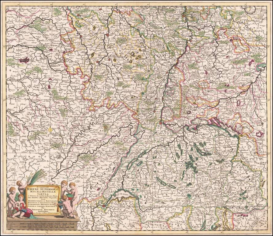 Accuratiissima Rheni Superioris Mosae et Mosellae Tabula ac Minores in eosdem influentes Fluvii, cum Ominbus adherentibus Regionibus Sicut Archiepiscopatus et Electoratus, Moguntini et Palatinatus Rheni Lotharingiae, Helvetiae, Alsatiae Sueviae, et Comita