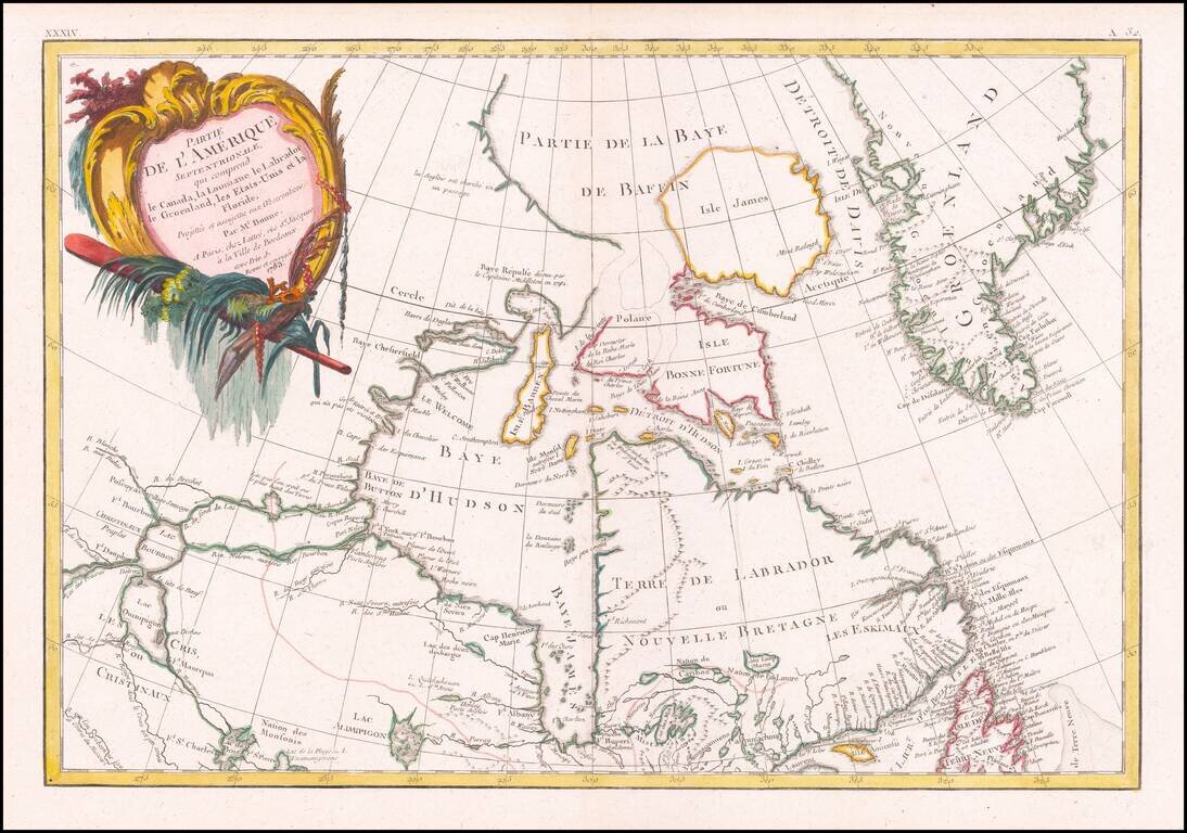 Partie De L'Amerique Septentrionale, qui comprend le Canada, la Louisiane, le Labrador, le Groenland, les Etats-Unis et la Floride, &c. . . 1783