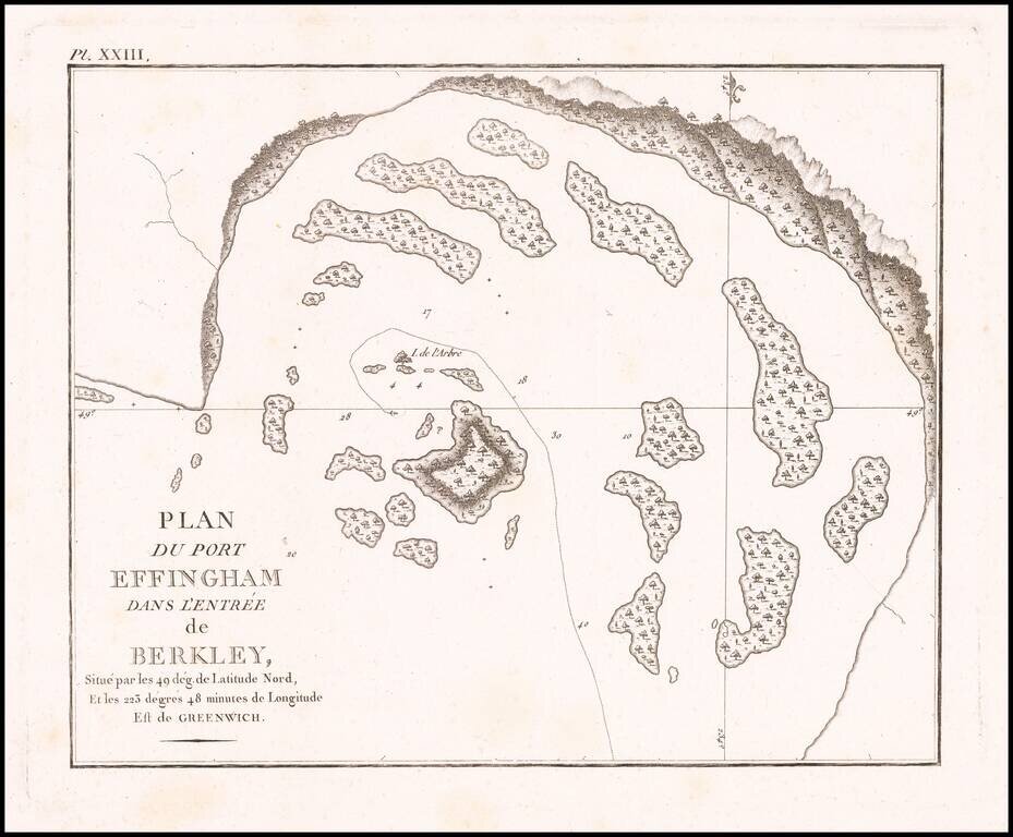 Plan du Port Effingham Dans L'Entree de Berkley, Situé par les 49 dég. de Latitude Nord, Et les 223 degrees 48 minutes de Longitude Est de Greenwich