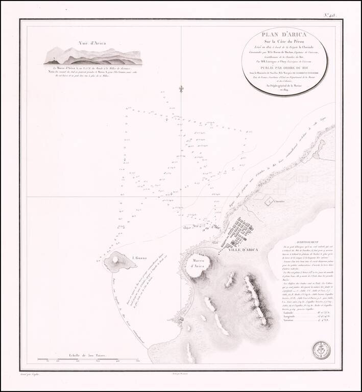 Plan D'Arica Sur la Cote du Perou Levee en 1822 a bord de la Frigate la Clorinde Commandee par M. le Baron de Mackau . . . 1824