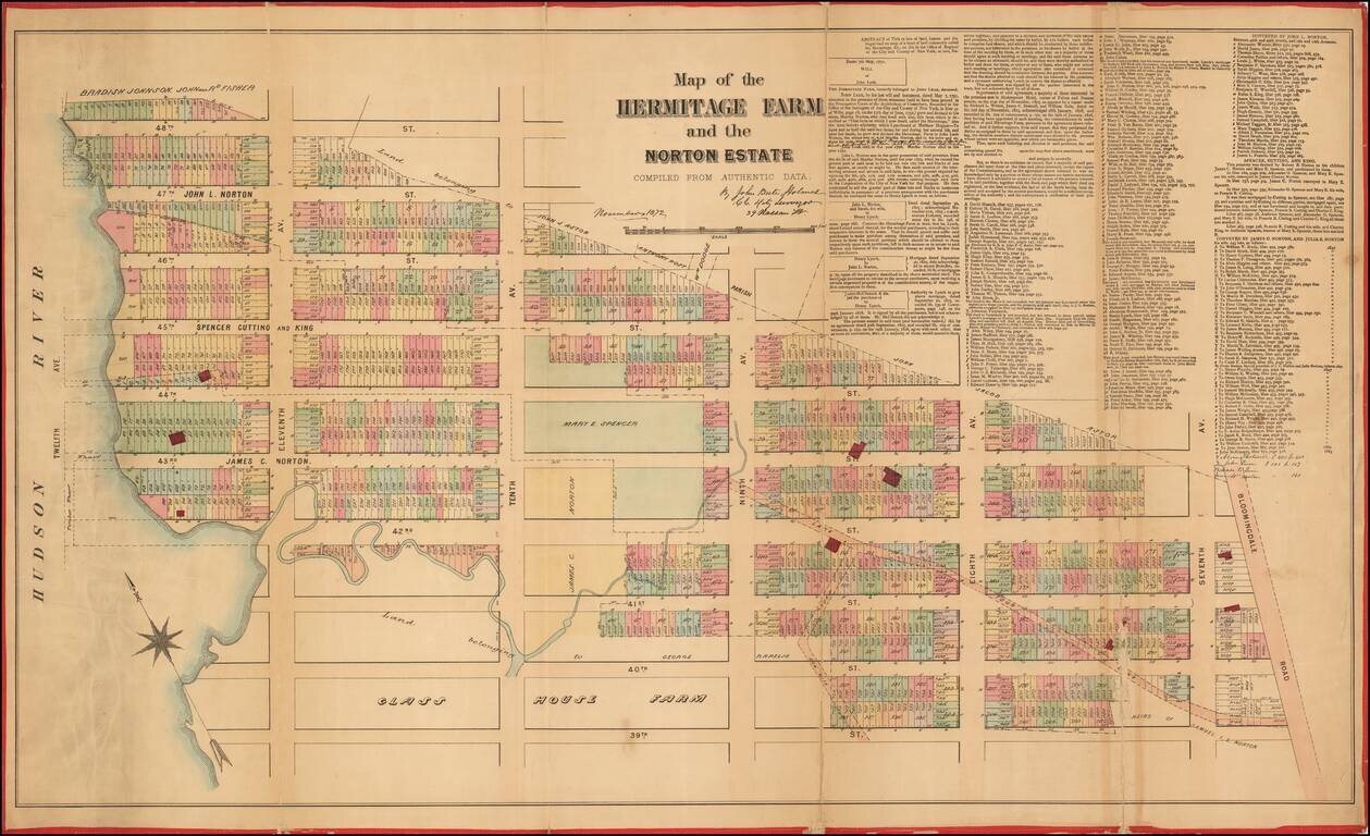 [Hells Kitchen / Midtown West]  Map of the Hermitage Farm and the Norton Estate Compiled From Authentic Data.