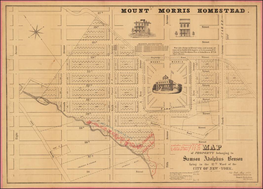 [Mount Morris Park - Central Harlem]  Map of Property belonging to Samson Adolphus Benson Lying in the 12th War of the City of New-York.