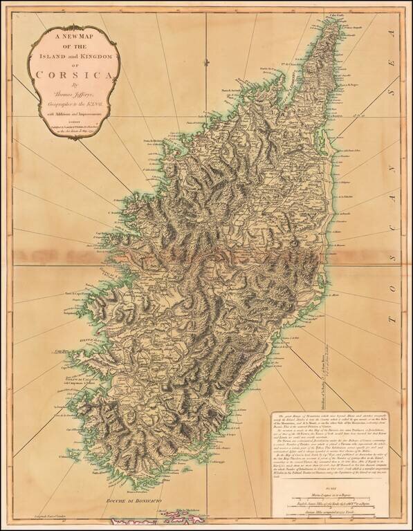 A New Map of the Island and Kingdom of Corsica By Thomas Jefferys, Geographer to the King.