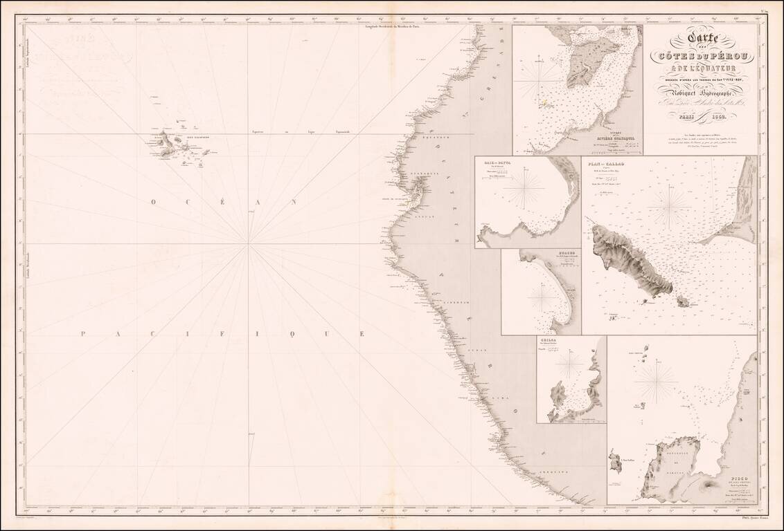 Carte des Cotes du Perou & De L'Equateur Dressee D'Apres Les Travaux Du Capne. Fitz-Roy . . . 1852 (with Galapagos Island)