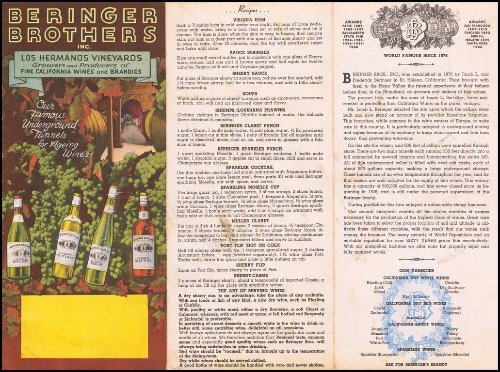 Map Showing Main Highways To Beringer Bros. Winery and other Interesting Points