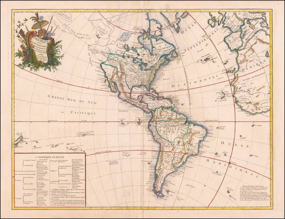 L'Amerique Suivant Le R.P.Charlevoix Jte. Mr. De La Condamine et Plusieurs autres Nouvle. Observations . . . 1746