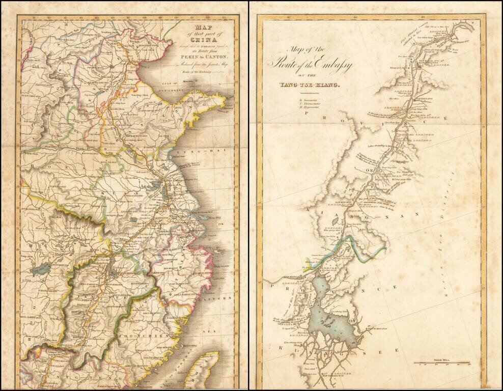 [China - Jesuit Embassy]  Map of that part of China through which the embassy passed on its Route from Pekin to Canton . . . (and)  Map of the Route of the Embassy on the Yang-Tse-Kiang