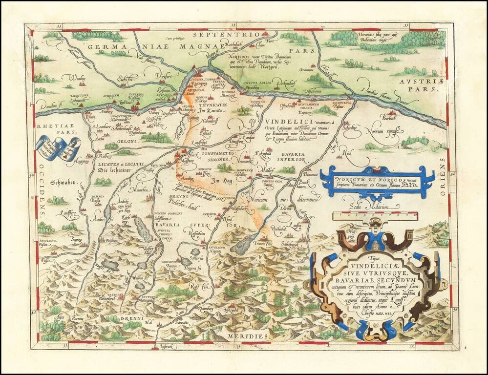 [Bavaria] Vindeliciae Sive Utriusque Bavariae Secundum antiquum & recentiorem situm, ab Joanne Auetino olim descriptus, Principibusque eiusdem regionis dedicatus, atque Landshuti editus Anno à Christo nato. 1533