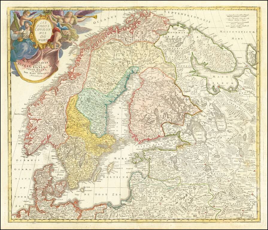 Les Trois Couroonnes Du Nord.  Scandinavia complectens Sueciae, Daniae & Norvegia Regna ex Tabulis