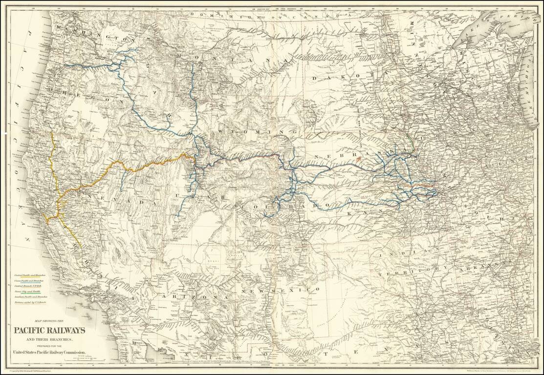 Map Showing The Pacific Railways and Their Branches.  Prepared for the United States Pacific Railway Commission.
