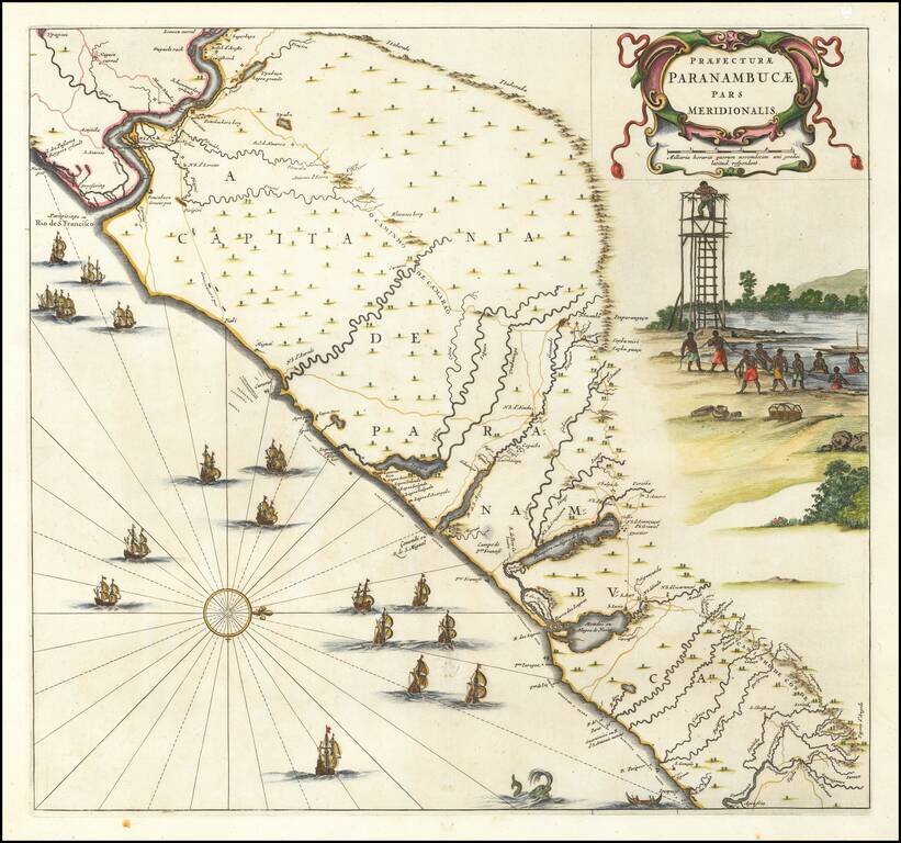 [Barlaeus / Blaeu Maps of the Coast of Brazil]  Praefecturae Paranambucae Pars Borealis una cum Praefectura de Itamaraca [and] Praefecturae De Paraiba, et Rio Grande [and]  Praefecturae Paranambucae pars Meridionalis