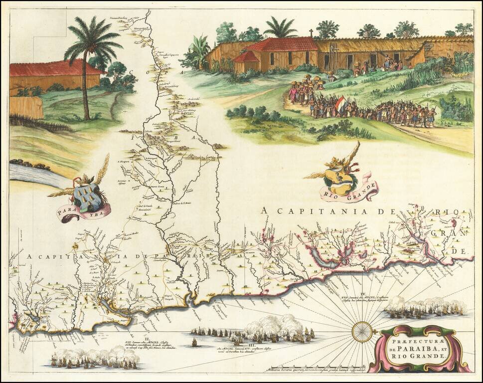 [Barlaeus / Blaeu Maps of the Coast of Brazil]  Praefecturae Paranambucae Pars Borealis una cum Praefectura de Itamaraca [and] Praefecturae De Paraiba, et Rio Grande [and]  Praefecturae Paranambucae pars Meridionalis