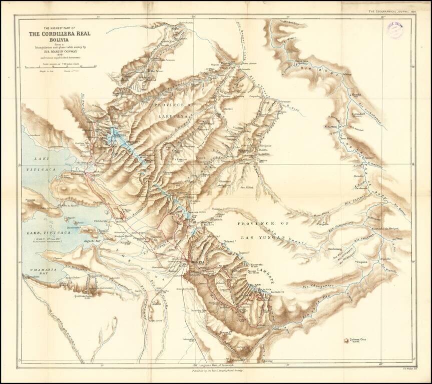 The Highest Part of The Cordillera Real Bolivia from a Triangulation and plane table survey by Sir. Martin Conway 1898 and various unpublished documents