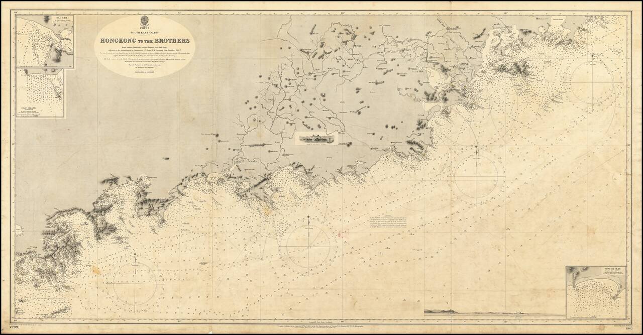 Hongkong to the Brothers From various Admiralty Charts between 1845 and 1886, adjusted to the triangulations by Commander W.U. Moore, H.M. Surveying Ship Rambler, 1886-7.