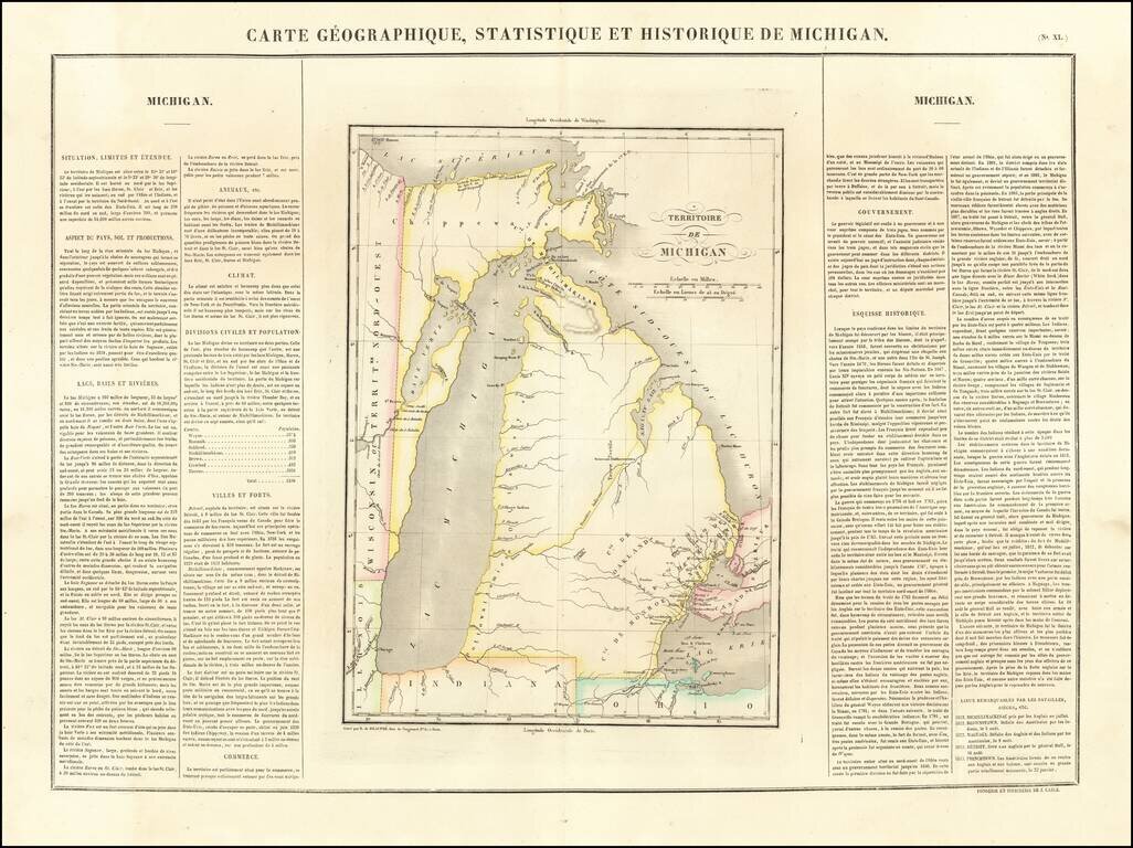 [First map of Michigan Territory published in Europe]  Carte Geographique, Statistique et Historique De Michigan