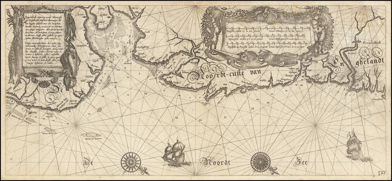 [East Coast of England - Great Yarmouth to Newcastle] Eijgentlijck ontwerp vande Noortcuste van Engelandt, tuschen Iarmunen en het Coggen eijlandt...