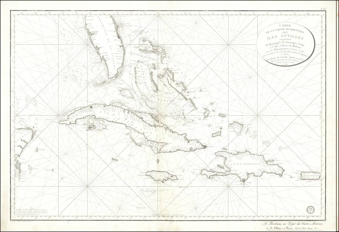 Carte de la Partie Occidentale des Iles Antilles comprenant St. Domingue, la Jamaique, Cuba et les Iles et Bancs de Bahama avec les Debouquemens de toutes ces Iles . . . 1801