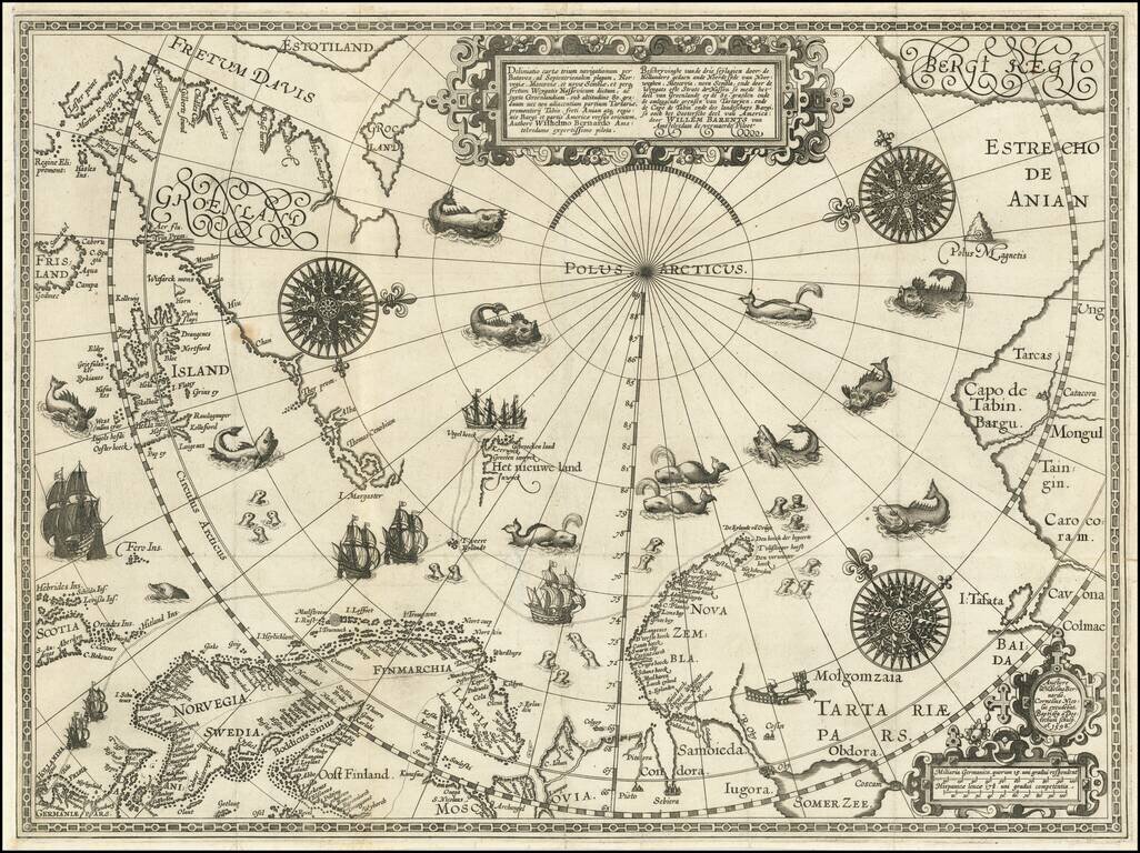 Deliniatio Cartae Trium Navigationum per Batavos, ad Septentrionalem Plagam, Norvegiae, Moscoviae, et Novae Semblae . . .