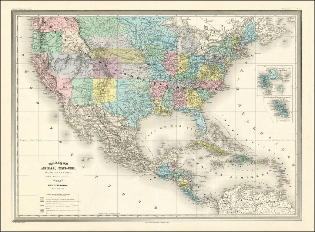 Mexique, Antilles, Etats-Unis (Early Depiction of Idaho Territory & Montana Territory)