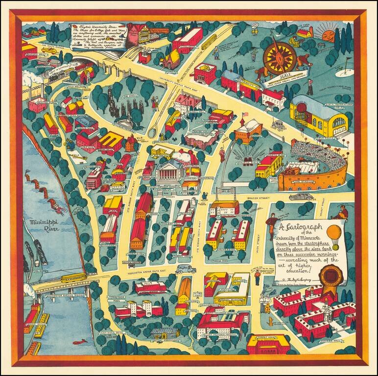 A Cartograph of the University of Minnesota drawn from the stratosphere directly above the river bank on the three successive mornings revealing much of the art of higher education. . .