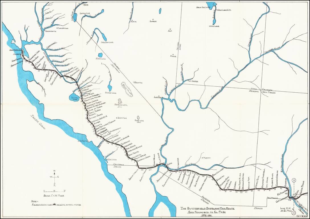 The Butterfield Overland Mail Route San Francisco to El Paso 1858-1861