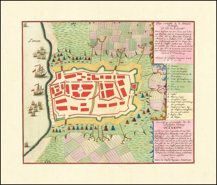[Ochakov] Plan veritable de la fameuse Forteresse d'Oczakow Prise d'assaut sur les Turcs par l'Armee Russie Sous le Commandement de S. Exc. Mr. le Marechal Comte de Munich le 2 Juillet 1737 et deffendue vaillammant par Mr. le Major General de Stoffel, con