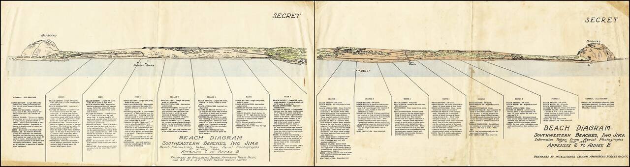 (Second World War -  Iwo Jima) Beach Diagram Southwestern Beaches, Iwo Jima Information Taken from Aerial Photographs of 4 July 1944... [with] Becah Diagram Southeastern Beaches, Iwo Jima Beach Information taken from Aerial Photographs of 4 July 1944...