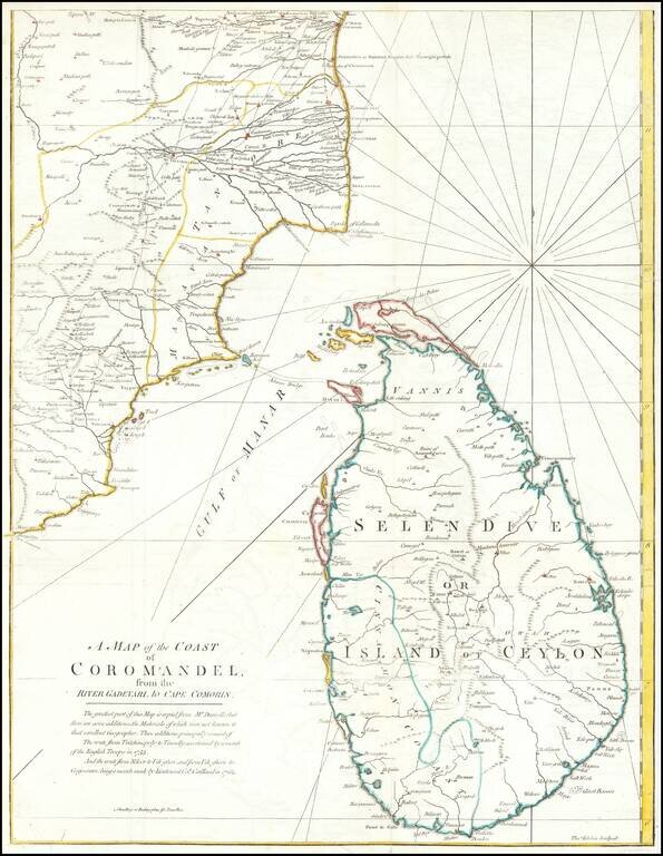 A Map of the Coast of Coromandel from the River Gadevari, to Cape Comorin  [Sri Lanka]