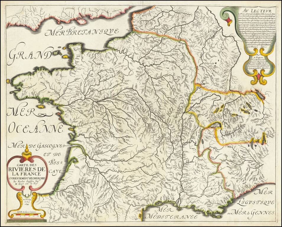 Carte des rivières de la France, curieusement recherchée par Nicolas Sanson... 1641