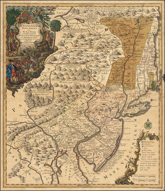 [Rare Early State!] Pensylvania Nova Iersey et Nova York cum Regionibus Ad Fluvium Delaware In America Sitis, Nova Delinatione ob oculos posita . . .