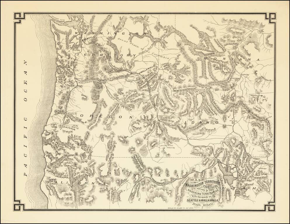 Map of Washington Territory and Oregon with portions of adjoining Territories with the Route of the Seattle & Walla Walla Rail Road