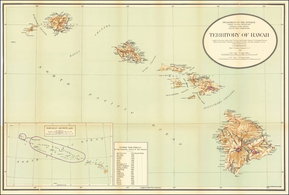 Map Of The Territory of Hawaii Compiled From data on file in the U.S. Coast and Geodetic Survey, Hydrographic Office: Hawaiian Government Surveys & other authentic Sources  . . . 1922