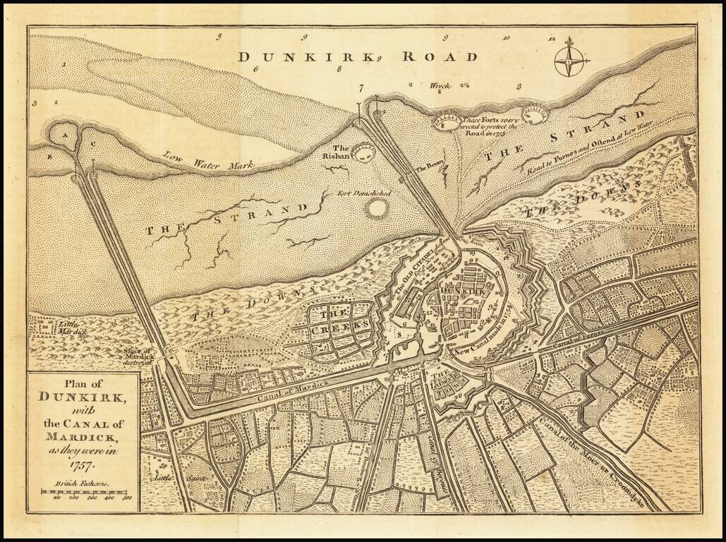 Plan of Dunkirk, with the Canal of Mardick, as they were in 1757