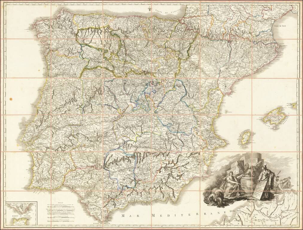 Mapa de España y Portugal Al Ex. S. Marques de la Romana Vincente Beneyto Valencia del Cid. 1809