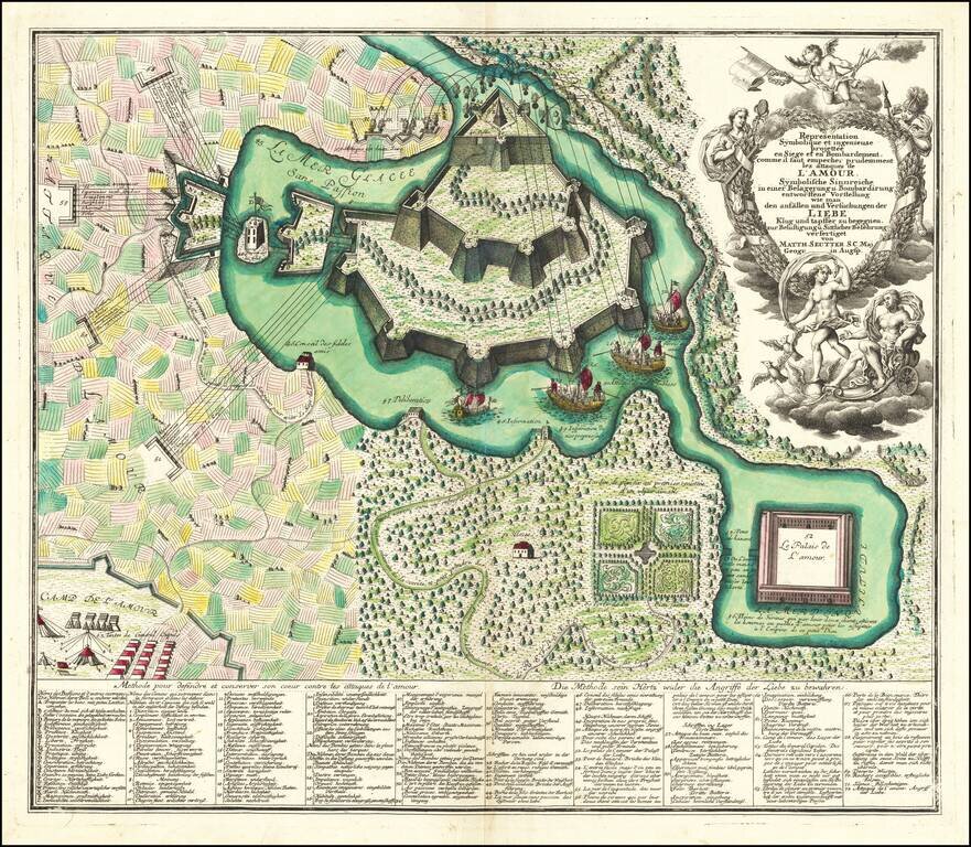 [Allegorical Map of Love!]  Representation Symbolique et ingenieuse projettée en Siege et en Bombardement, comme il faut empecher prudemment les attaques de L'amour.