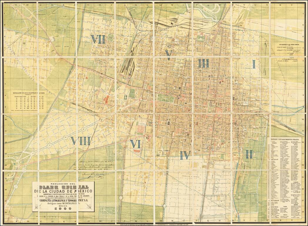 [Mexico City]  Reduccion Del Plano Oficial De La Ciudad De Mexico Aumentado y Rectificado Con Todos Ultimos Datos Recogidos De La Direccion De Obras Publicas y de la Oficina Technica del Saneamiento . . . 1900