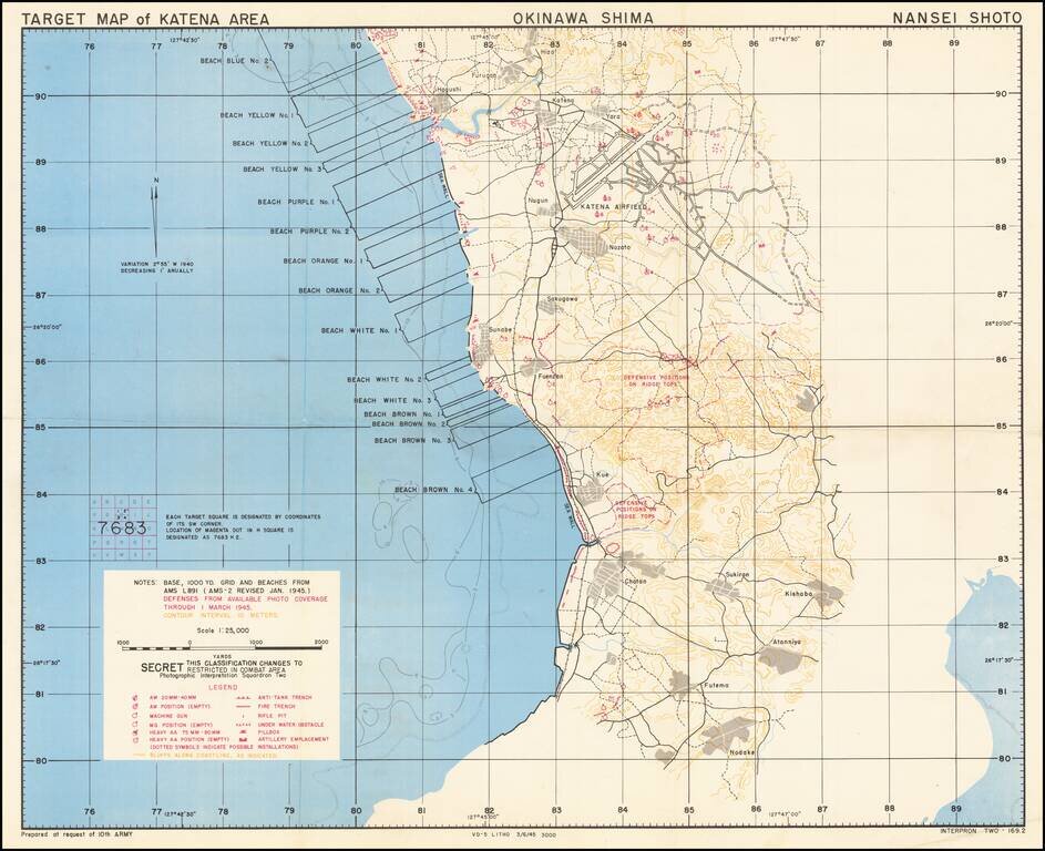 (Second World War - Okinawa) Okinawa Shima (Target Map of Katena Area)