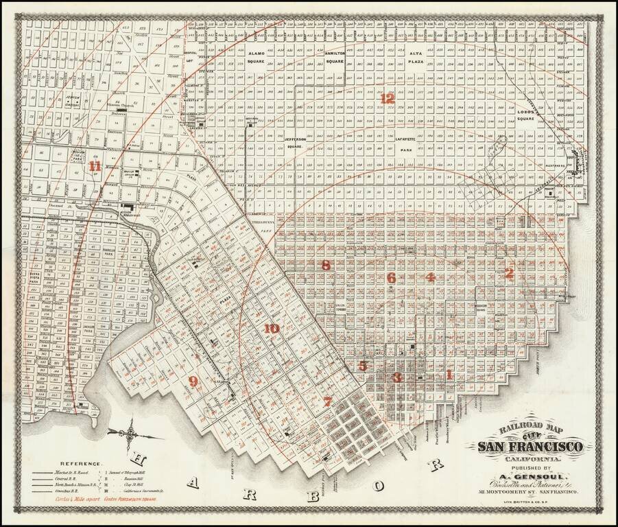 Railroad Map of the City of San Francisco California.  Published by A. Gensoul, Bookseller and Stationer . . .