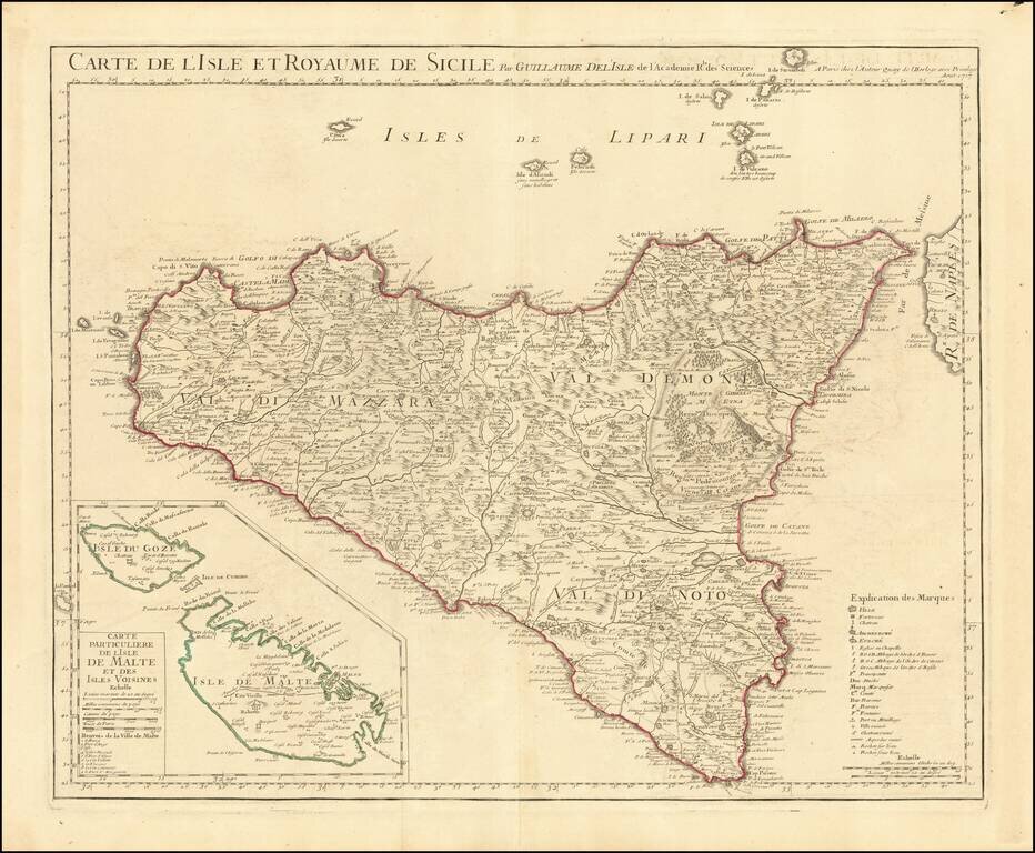 Carte de l'isle et Royaume de Sicile . . . 1717 (large Malta inset)