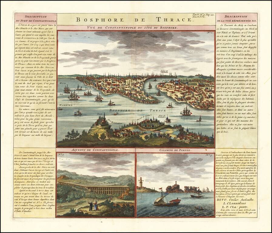 Bosphore de Thrace.  Vue De Constantinople Due Cote Du Bosphore [with] Aqueduc De Constantinople [with] Colomne De Pompee
