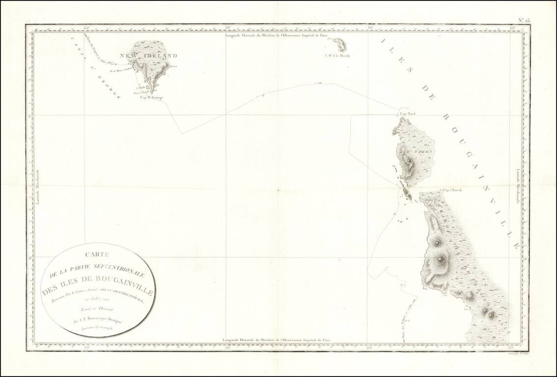 Carte de la Partie Septentrionale des Iles de Bougainville Reconnue Par le Contre-Amiral Bruny-Dentrecasteaux, en Juillet 1792.  Levee et Dressee Par C.F. Beautempes-Beaupre