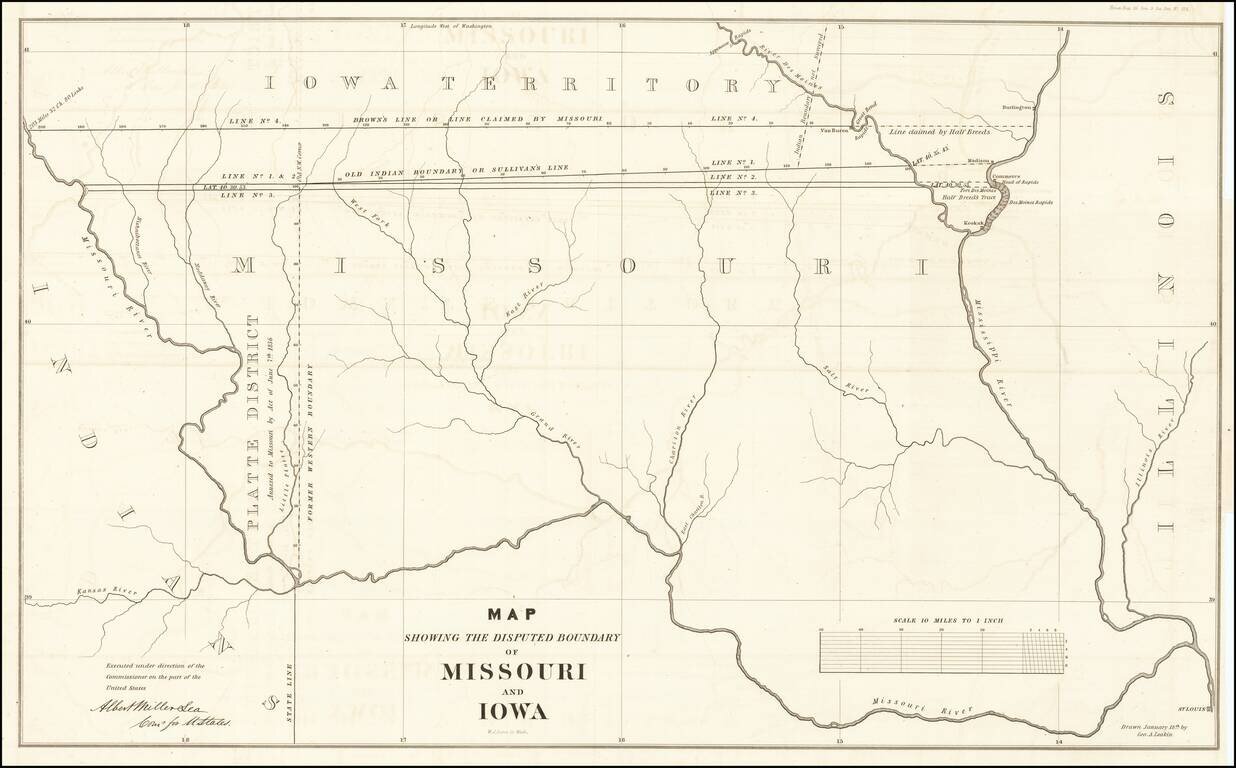 Map Showing The Disputed Boundary of Missouri and Iowa (with original text)