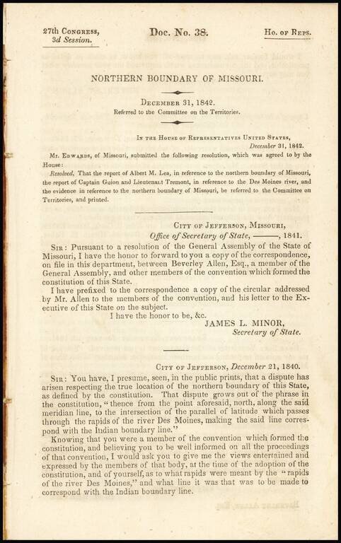 Map Showing The Disputed Boundary of Missouri and Iowa (with original text)
