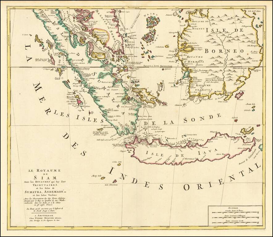 [Singapore, Sumatra, Borneo and Java]  Le Royaume de Siam Avec les Royaumes qui luy sont Tributaires et les Isles de Sumatra, Andemaon, etc. et les Isles Voisine  Avec les Observations des Six Peres Jesuits Envojez par le Roy en Qualite de Ses Mathematici