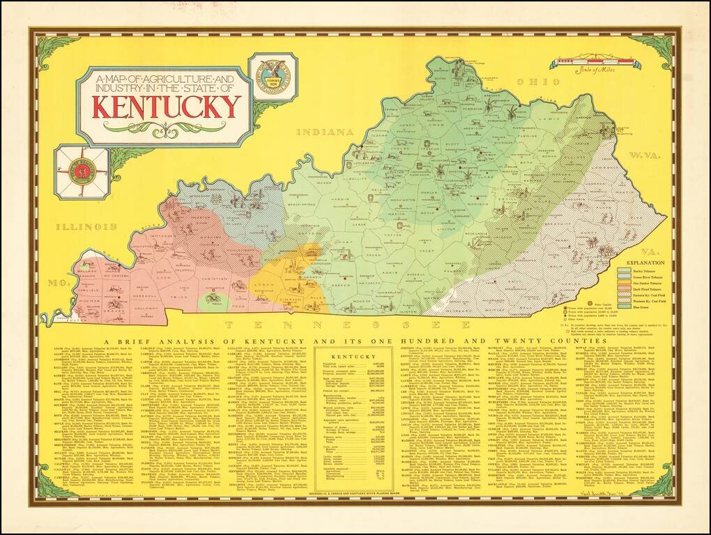 A Map of Agriculture and Industry in the State of Kentucky.