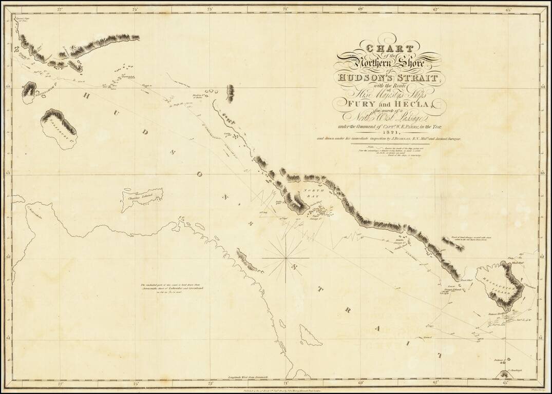 Chart of the Northern Shore of Hudson's Strait, with the Route of His Majesty's Ships Fury and Hecla, in search of a North West Passage under the Command of Captn. W.E. Parry in the Year 1821 . . .